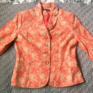 Valerie stevens Elegant Coral Blazer with Gold floral design